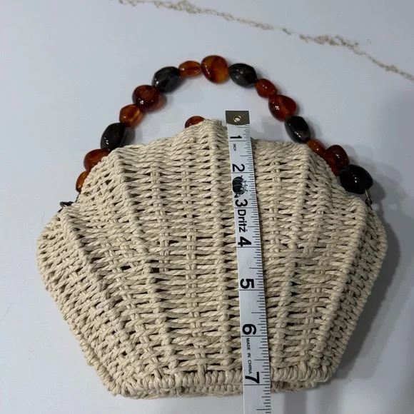 Sun N Sand Woven Shell-Shaped Handbag with Beaded Handle - Picture 8 of 9